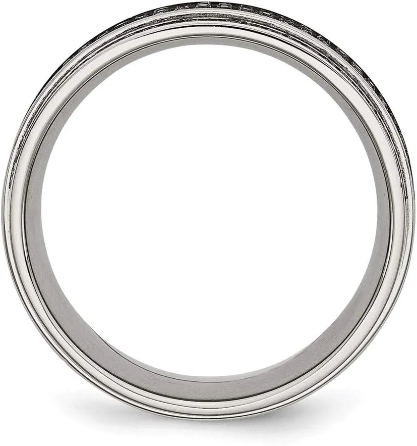 Real Stainless Steel 1/2ct tw. Diamond Ridged Edge 10mm Men's Wedding Band Ring