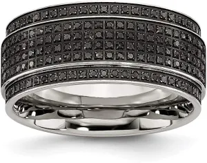 Real Stainless Steel 1/2ct tw. Diamond Ridged Edge 10mm Men's Wedding Band Ring