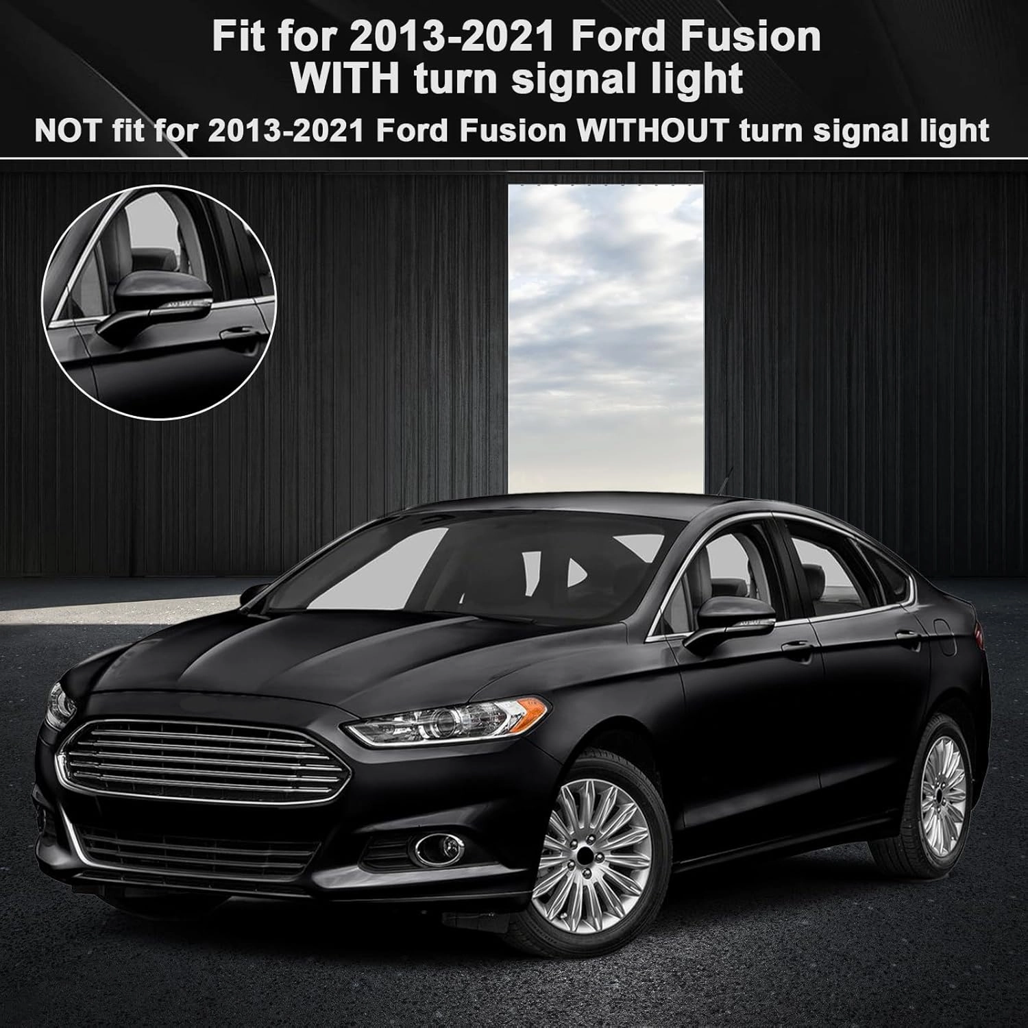 Rearview Mirror Cover Cap Compatible with Ford Fusion 2013-2022, 【Only for US Version with Turn Signal】, Door Side Rearview Mirror Housing Cap Trim (Glossy Black)