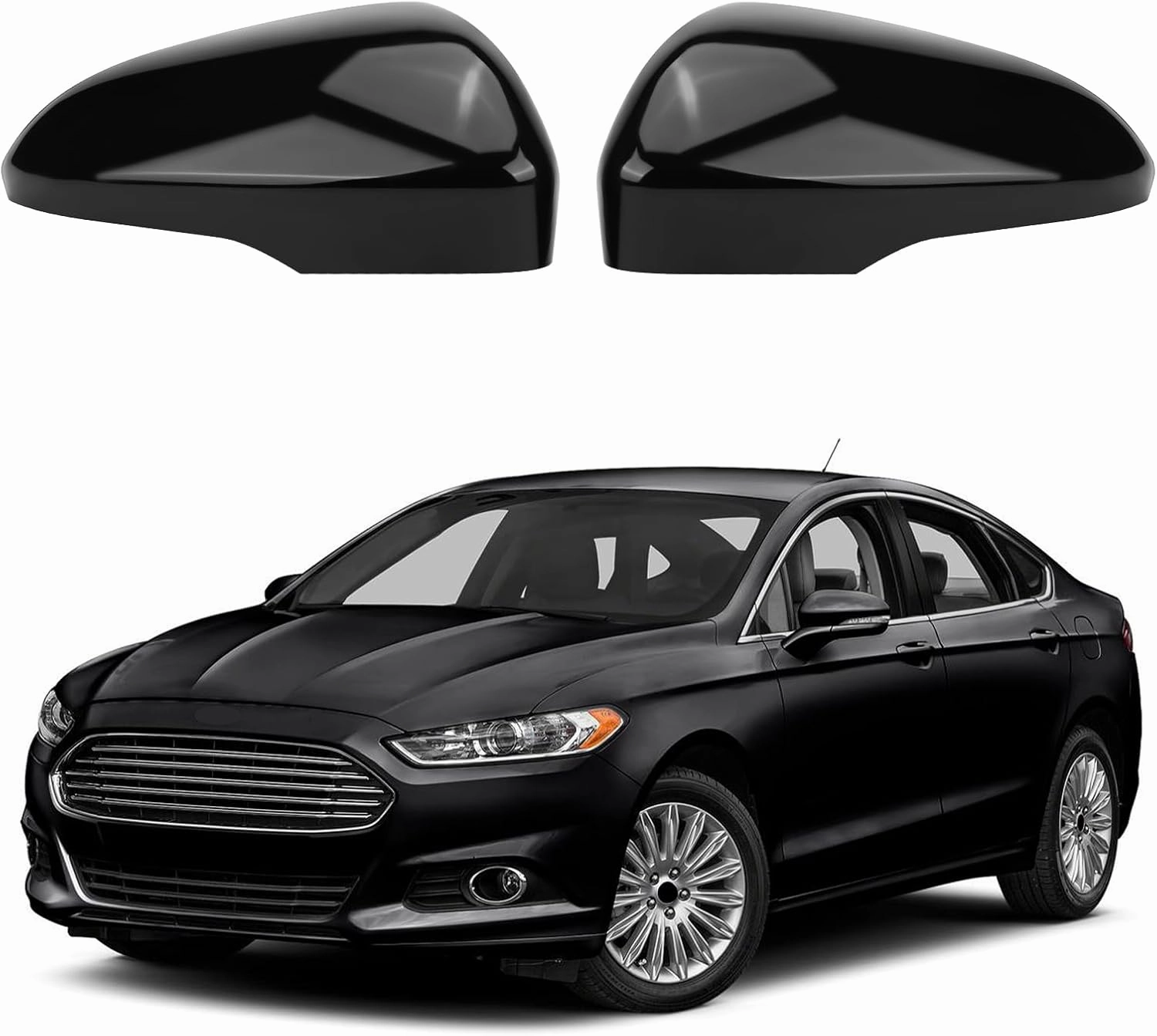 Rearview Mirror Cover Cap Compatible with Ford Fusion 2013-2022, 【Only for US Version with Turn Signal】, Door Side Rearview Mirror Housing Cap Trim (Glossy Black)