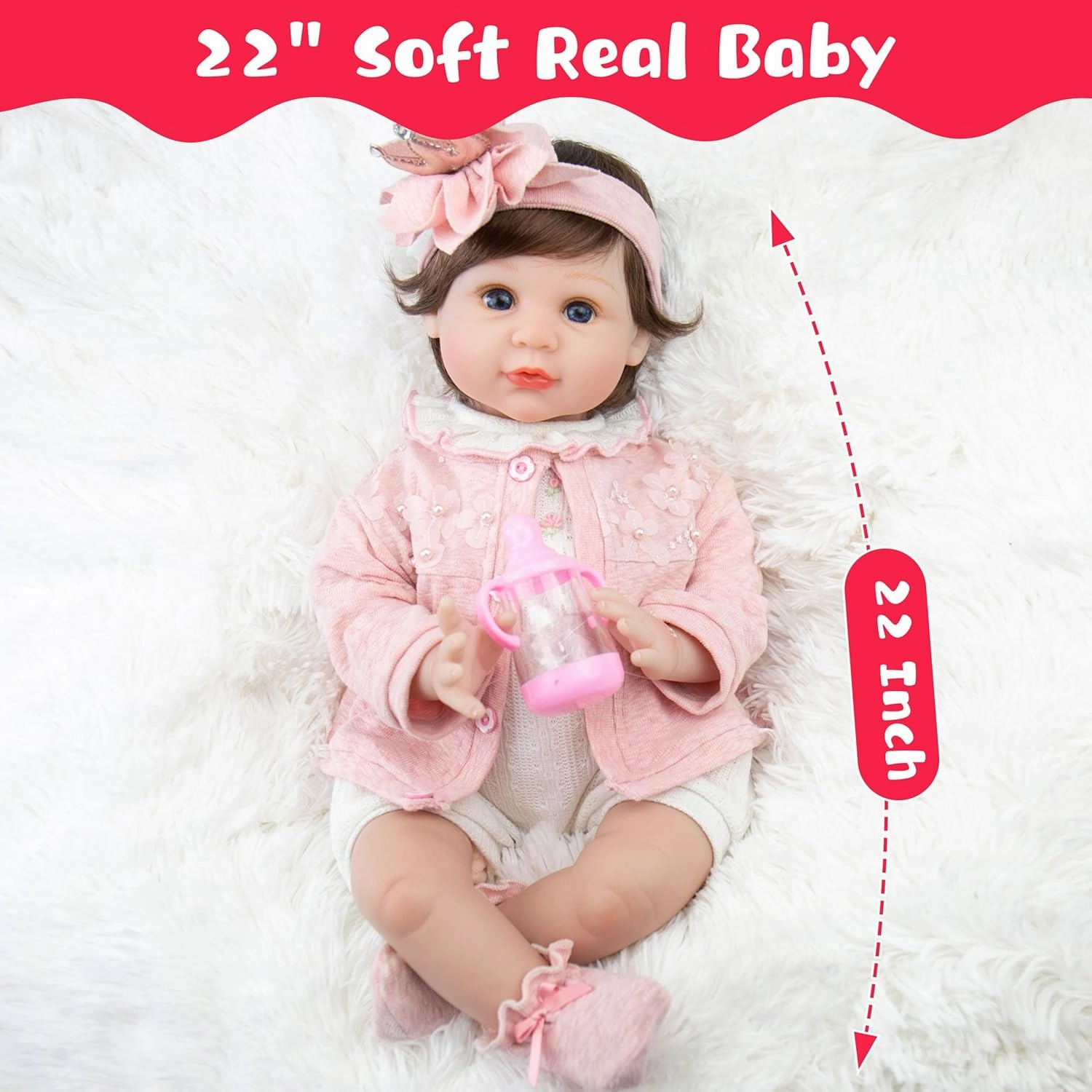 Reborn Baby Doll - 22-Inch Lifelike Baby Doll Soft Cloth Body Newborn Baby Dolls with Clothes and Toy Accessories Christmas Birthday Gift for Kids Age 3 