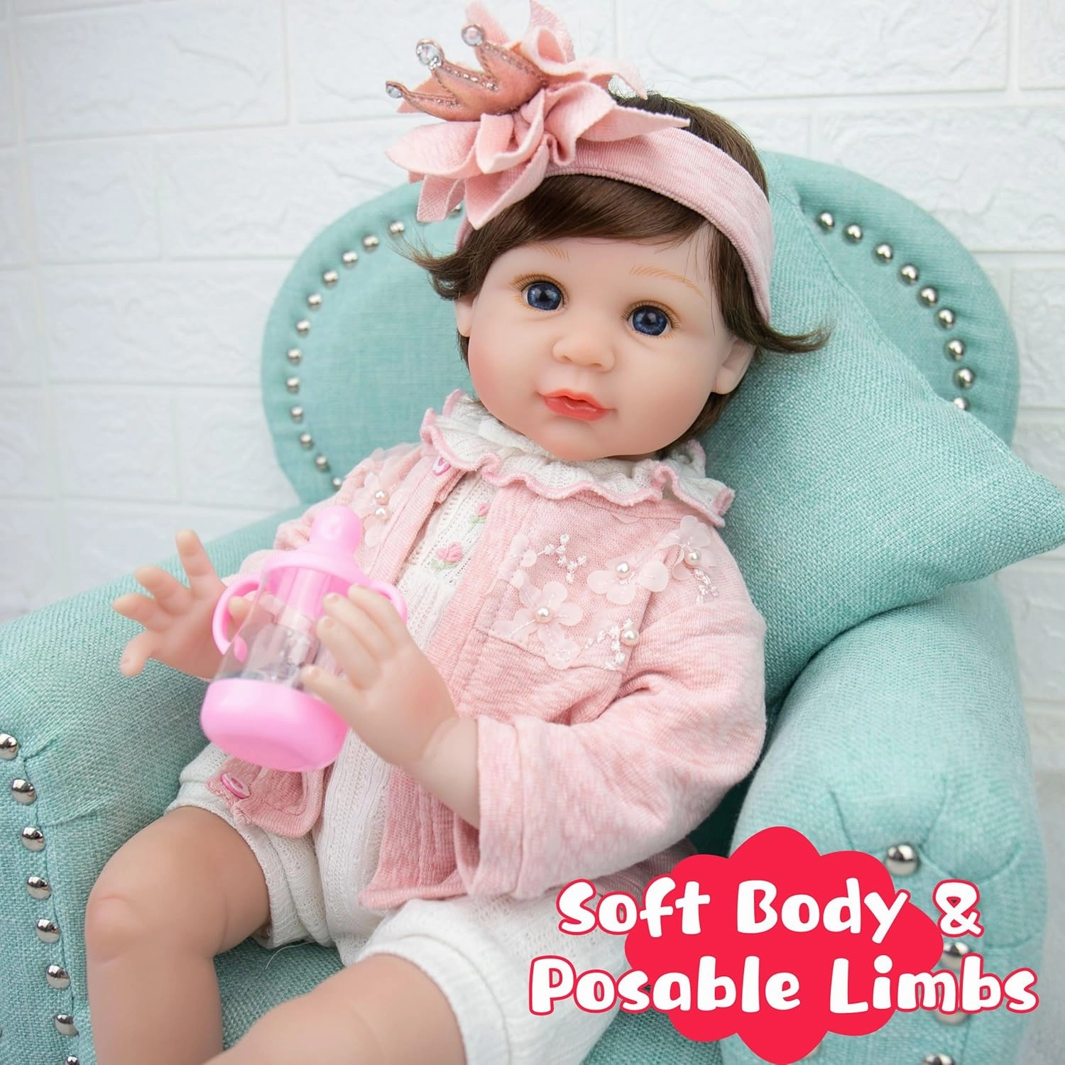 Reborn Baby Doll - 22-Inch Lifelike Baby Doll Soft Cloth Body Newborn Baby Dolls with Clothes and Toy Accessories Christmas Birthday Gift for Kids Age 3 