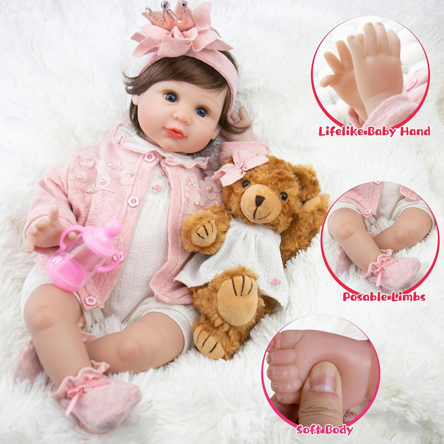 Reborn Baby Doll - 22-Inch Lifelike Baby Doll Soft Cloth Body Newborn Baby Dolls with Clothes and Toy Accessories Christmas Birthday Gift for Kids Age 3 