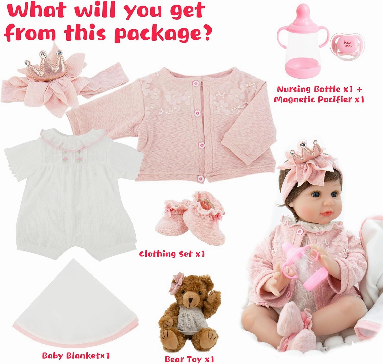 Reborn Baby Doll - 22-Inch Lifelike Baby Doll Soft Cloth Body Newborn Baby Dolls with Clothes and Toy Accessories Christmas Birthday Gift for Kids Age 3 