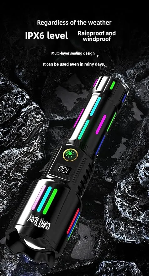 Rechargeable LED Flashlight, 2,000,000 Lumens, Tactical, 5 Modes, Zoomable, IP67 Waterproof, for Camping/Home, Powerful Tactical Flashlight for Emergencies, Camping, Hiking