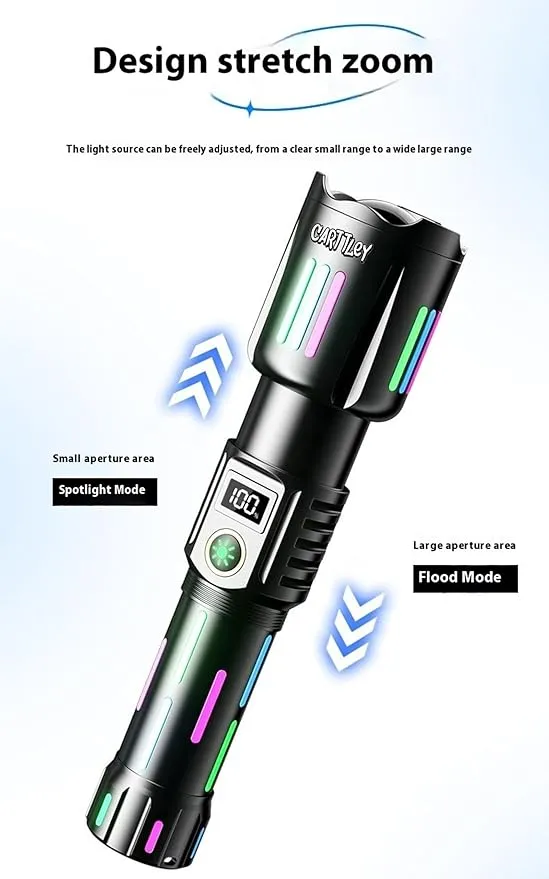 Rechargeable LED Flashlight, 2,000,000 Lumens, Tactical, 5 Modes, Zoomable, IP67 Waterproof, for Camping/Home, Powerful Tactical Flashlight for Emergencies, Camping, Hiking