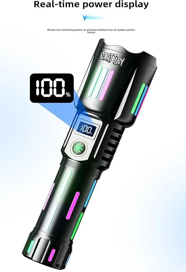 Rechargeable LED Flashlight, 2,000,000 Lumens, Tactical, 5 Modes, Zoomable, IP67 Waterproof, for Camping/Home, Powerful Tactical Flashlight for Emergencies, Camping, Hiking