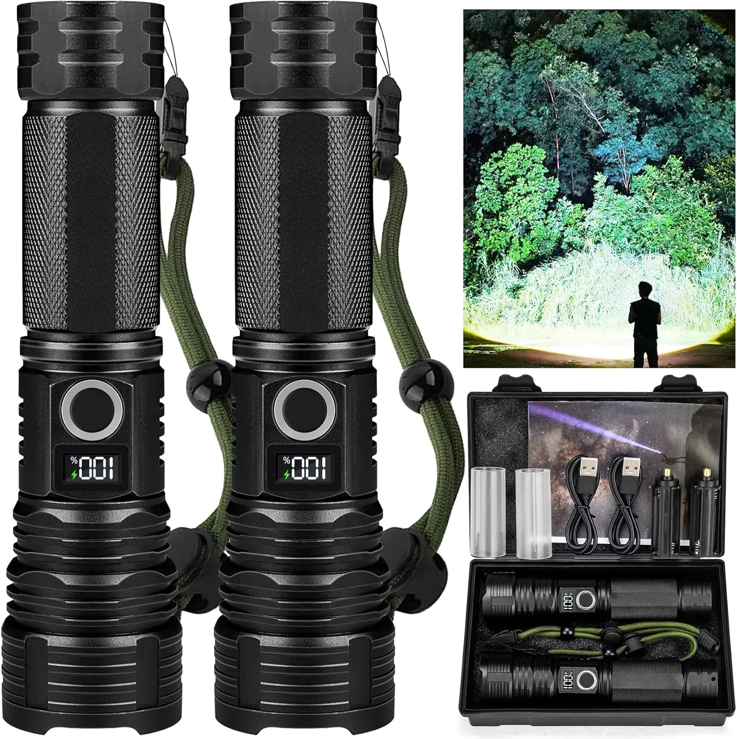Rechargeable LED Flashlights High Lumens, 3000 Lumens Super Bright Flashlights with 5 Modes, Waterproof Powerful Flash Light for Home Emergencies Camping(2 Pack)