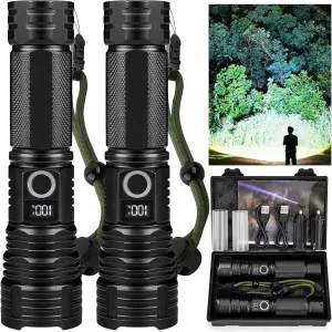 Rechargeable LED Flashlights High Lumens, 3000 Lumens Super Bright Flashlights with 5 Modes, Waterproof Powerful Flash Light for Home Emergencies Camping(2 Pack)