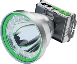 Rechargeable LED Headlamp with Flood and Spot Beam, Power Display, 5 Lighting Modes, Yellow/Blue Filter Lens, High Lumen Outdoor Waterproof Head Torch for Fishing, Hunting, Hiking (9802F-White Light)