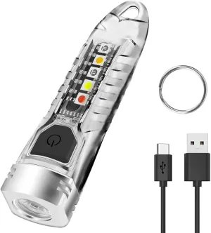Rechargeable Mini Flashlight 400 High Lumens,Pocket EDC Flashlight with Red Yellow Blue UV light,Keychain Light for Camping,Hiking,Reading,Identificating