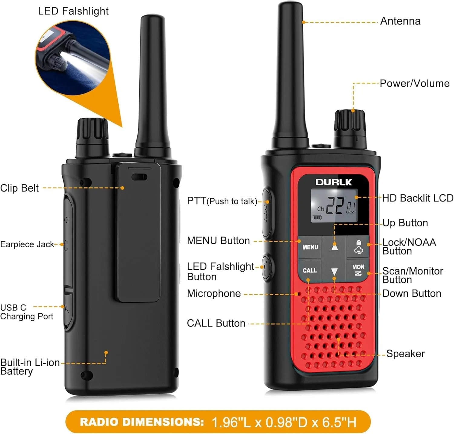 Rechargeable Walkie Talkies Long Range, 3 Pack Walkie Talkies for Adults NOAA Wether Alert, 2 Way Radios 22 FRS Channels with 1800mAh Li-ion Battery USB-C Cable Charger VOX for Hiking Cruises Camping