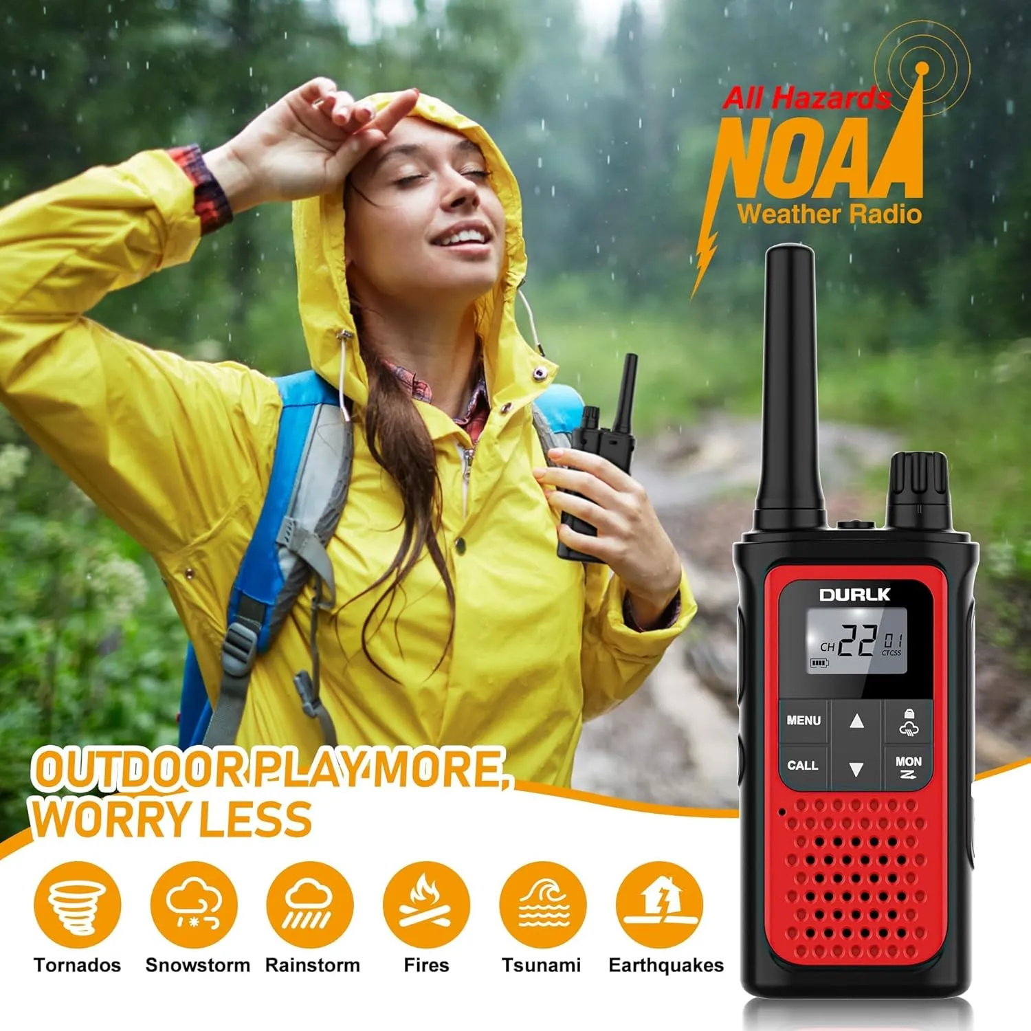Rechargeable Walkie Talkies Long Range, 3 Pack Walkie Talkies for Adults NOAA Wether Alert, 2 Way Radios 22 FRS Channels with 1800mAh Li-ion Battery USB-C Cable Charger VOX for Hiking Cruises Camping