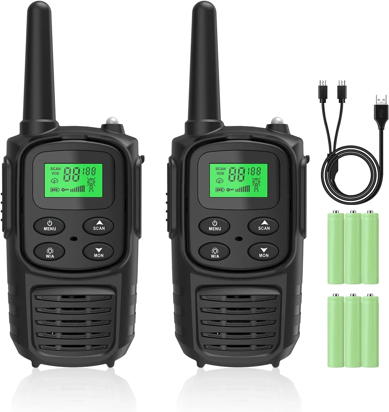 Rechargeable Walkie Talkies,Fvamom Walkies Talkies for Adults with 22 Channels,Long Range Walkie Talkies with NOAA Weather Channels,VOX LCD Display LED Flashlight for Hiking Camping Trip(Black)