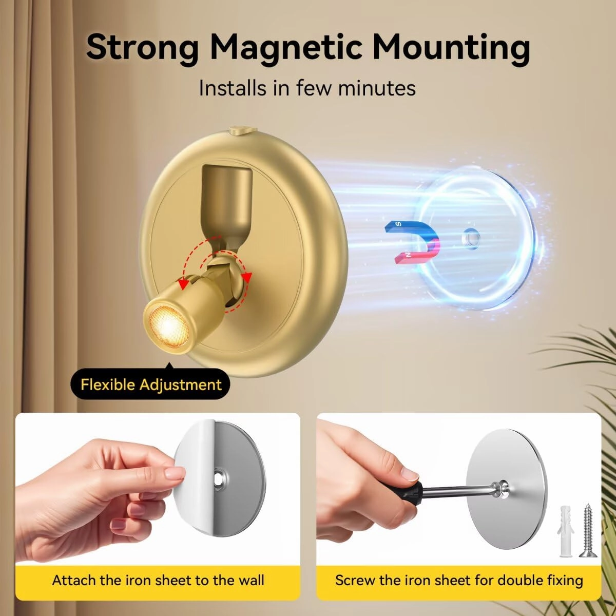 Rechargeable Battery LED Spotlight Indoor: Wireless Mini Art Accent Spot Lights with Timer Remote - Small Dimmable Uplight for Plants Display Painting Dartboard Artwork Portrait Closet (2 pack-gold)