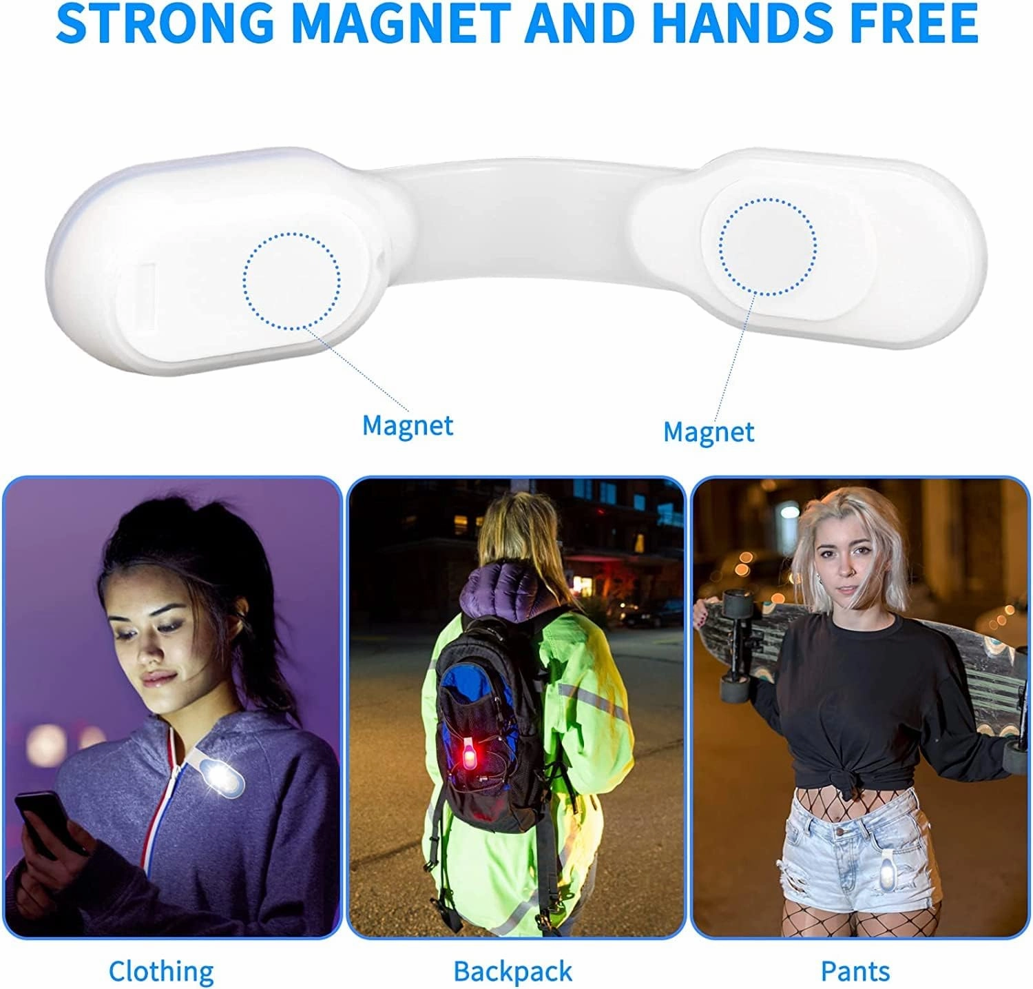 Rechargeable Clip on Light, Magnetic LED Safety Light, Hands Free LED Flashlight, Mini Emergency Flashlight, Reflective Gear for Walking at Night, Silicone with 4 Light Modes