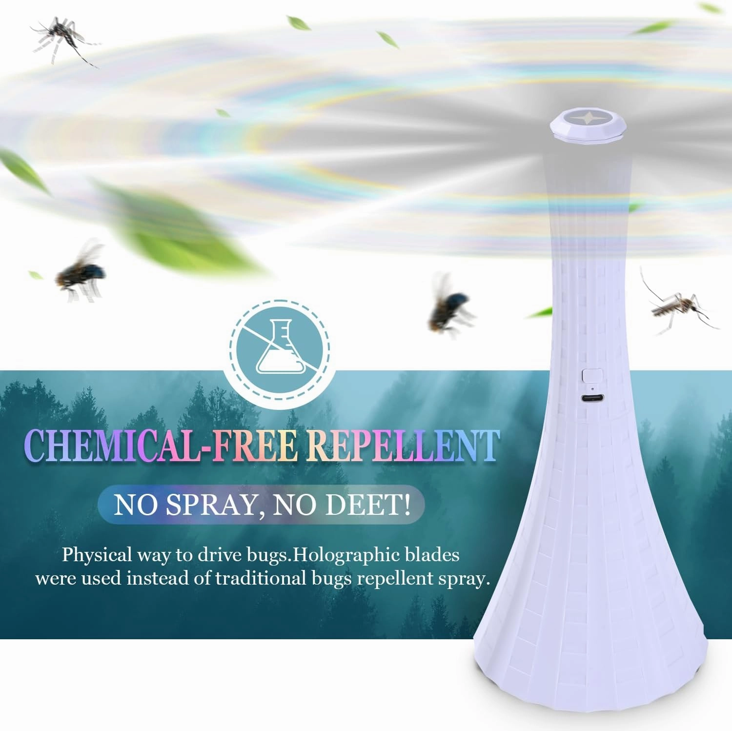 Rechargeable Fly Fans for Tables, Fly Fans for Outdoor Tables USB, Fly Fans to Keep Flies Away by Soft Blades, Food Fans for Camping, Picnic, Fishing, Fly Repellent Outdoor Patio, 3pcs, White