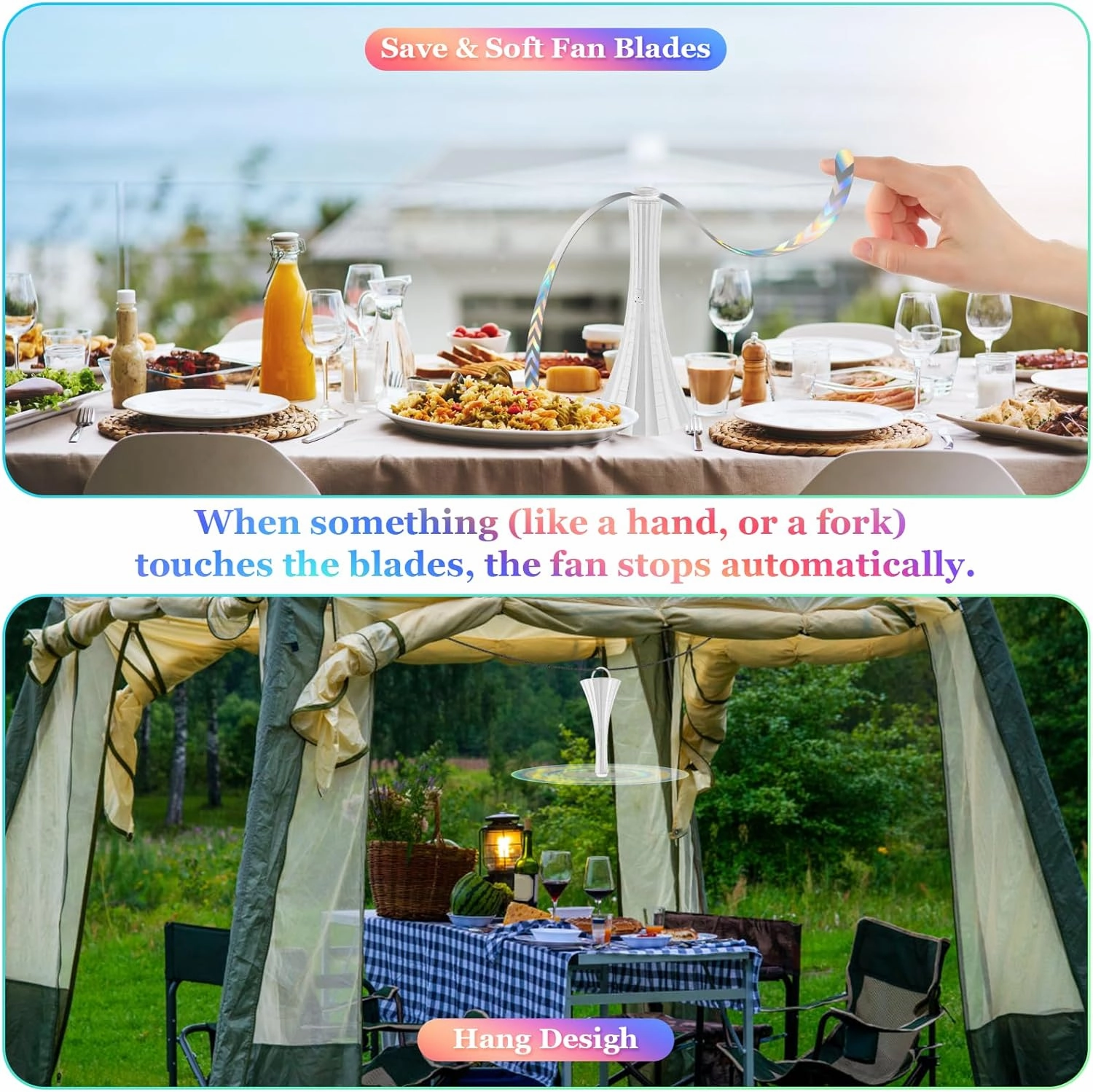 Rechargeable Fly Fans for Tables, Fly Fans for Outdoor Tables USB, Fly Fans to Keep Flies Away by Soft Blades, Food Fans for Camping, Picnic, Fishing, Fly Repellent Outdoor Patio, 3pcs, White