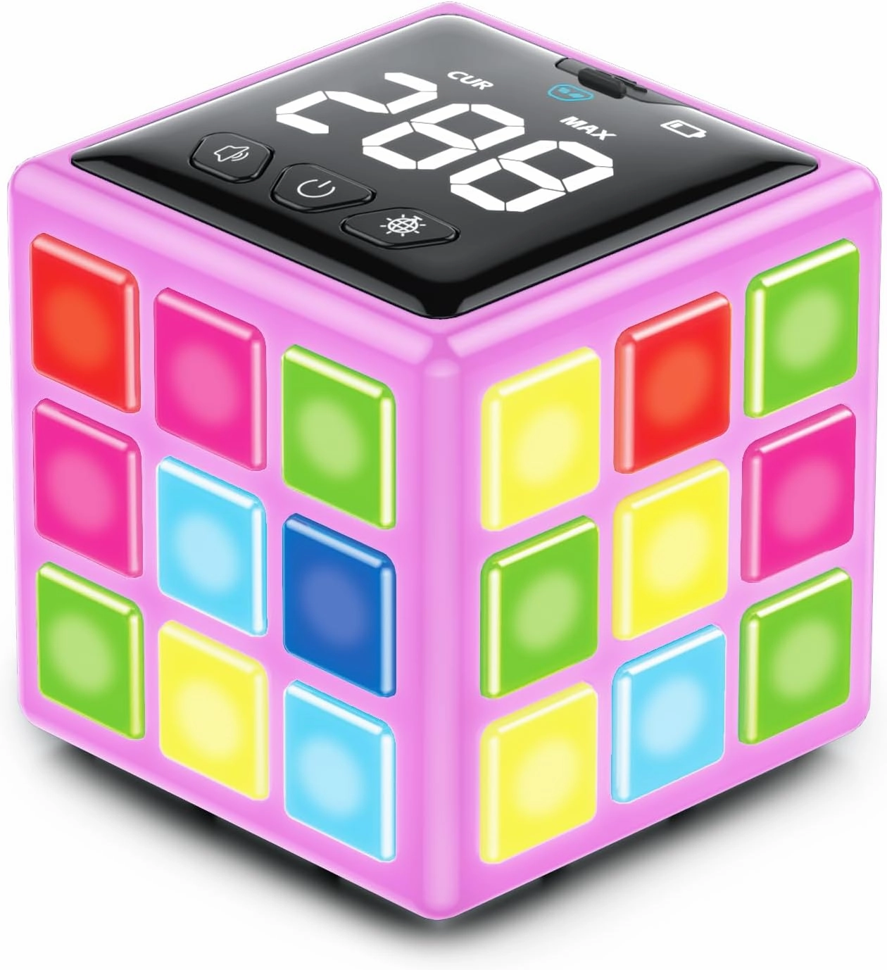 Rechargeable Game Cube, 15-in-1 Fun Brain Memory & Speed Games for Kids, Christmas Birthday Gifts for Boys Girls Ages 6-12  Years Old, Cool Toys for Kids Teens with Score Screen (Pink)