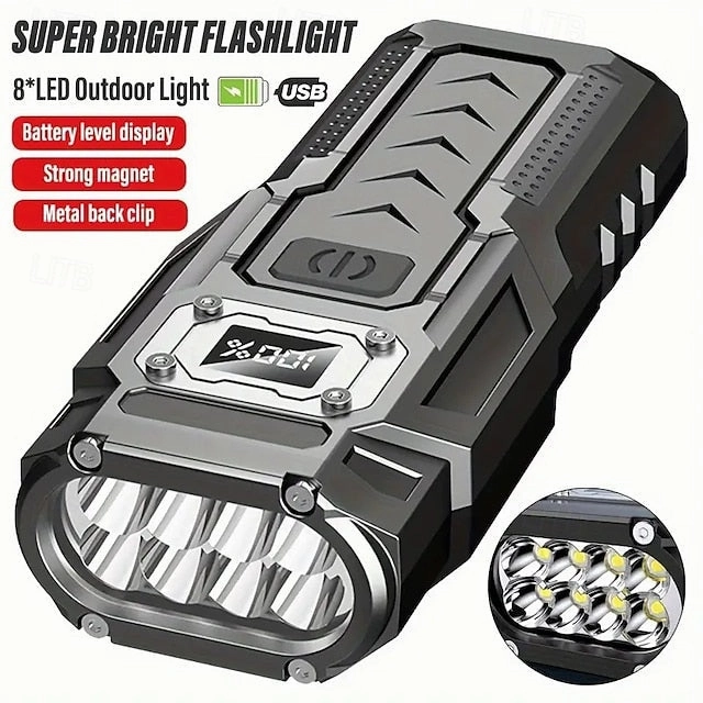 Rechargeable LED Flashlight with COB Side Light Super Bright Rechargeable Torch Portable Work Light with Metal Back Clip and Bottom Magnet for Outdoor Camping Hiking Fishing