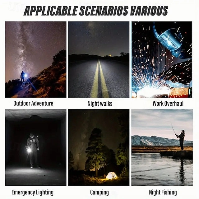 Rechargeable LED Flashlight with COB Side Light Super Bright Rechargeable Torch Portable Work Light with Metal Back Clip and Bottom Magnet for Outdoor Camping Hiking Fishing