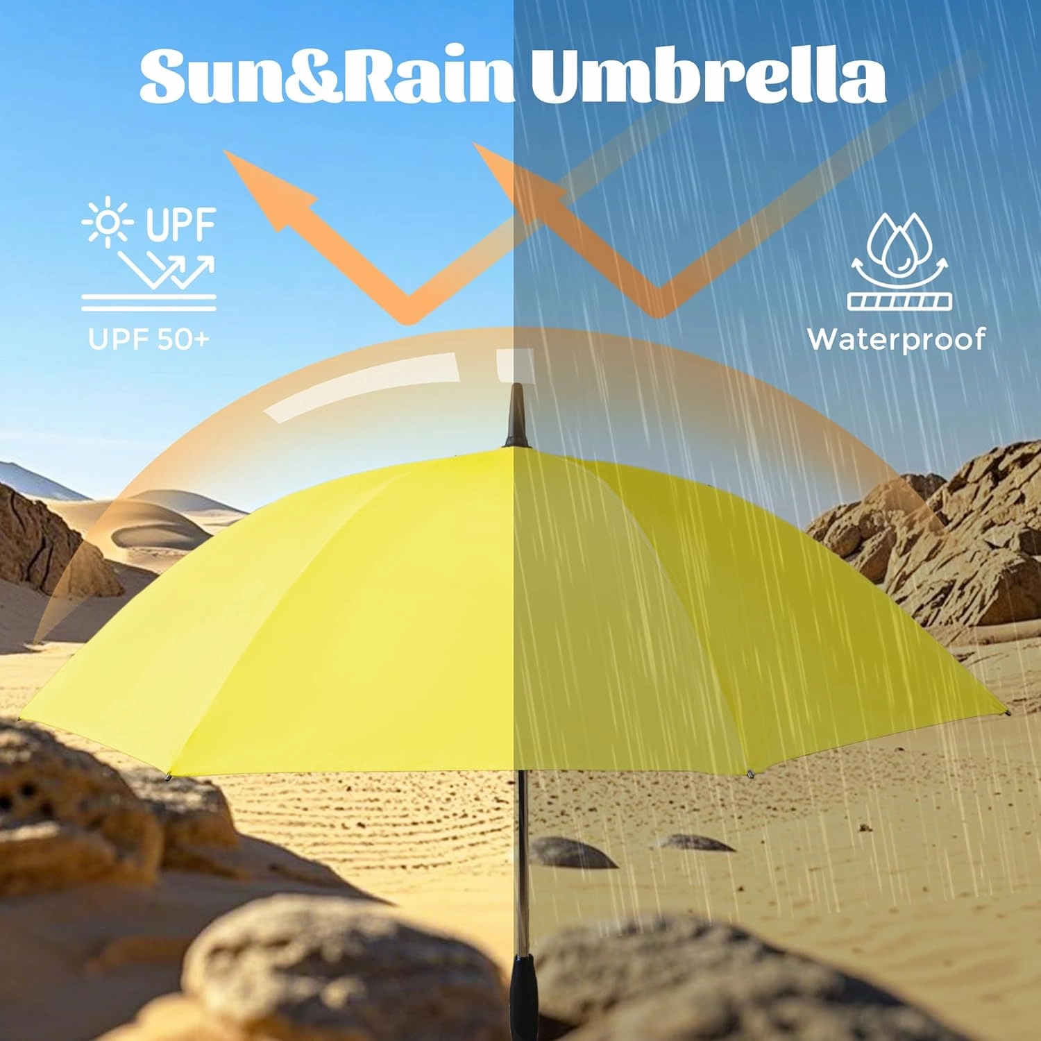 Rechargeable Umbrella with Fan - 3-in-1 Handheld Cooling System, Build in Mist Spray, UV Protection, Portable for Beach, Golf, Festivals, and Outdoor Activities