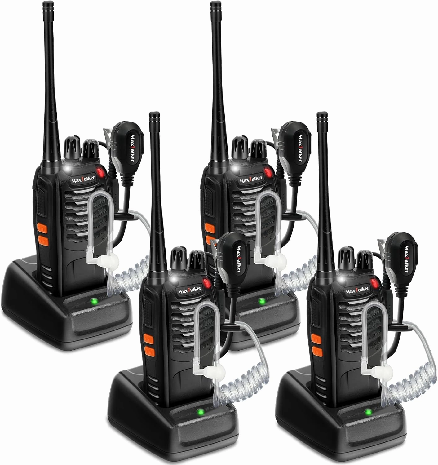Rechargeable Walkie Talkies Long Range: MaxTalker MT-8S Walkie Talkies with Earpiece, Two Way Radio with 1500mAh Battery with Type-C Charging Walkie Talkie for Adults Business Family, 4 Pack