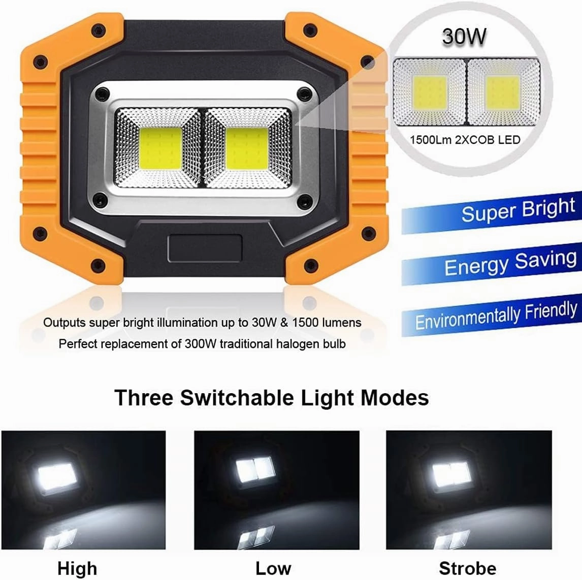 Rechargeable Work Light,FOSFIS 30W 1500 Lumens Ultra Bright Portable LED Work Lights with Stand Battery Operated Flood Light for Garage Outdoor Camping Emergency and Work Site Lighting (Yellow/2Pack)