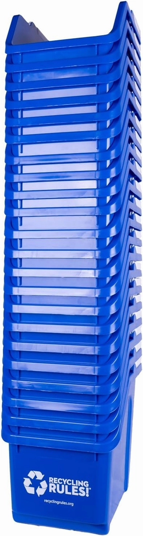 Recycling Rules! 6 Gallon Stackable Recycling Bin Container in Blue, Eco-Friendly BPA-Free Handy Recycler with Handle, 20-Pack