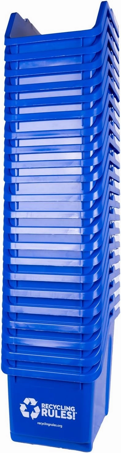 Recycling Rules! 6 Gallon Stackable Recycling Bin Container in Blue, Eco-Friendly BPA-Free Handy Recycler with Handle, 20-Pack