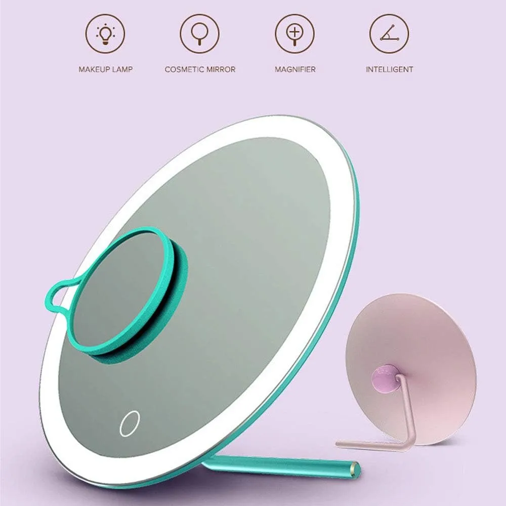 REDSHORE Portable LED Makeup Mirror,Alloy Smart USB Rechargeable Light Beauty Mirror,Cosmetic Mirrors for Home Bathroom Shower Travel Girl (Blue)