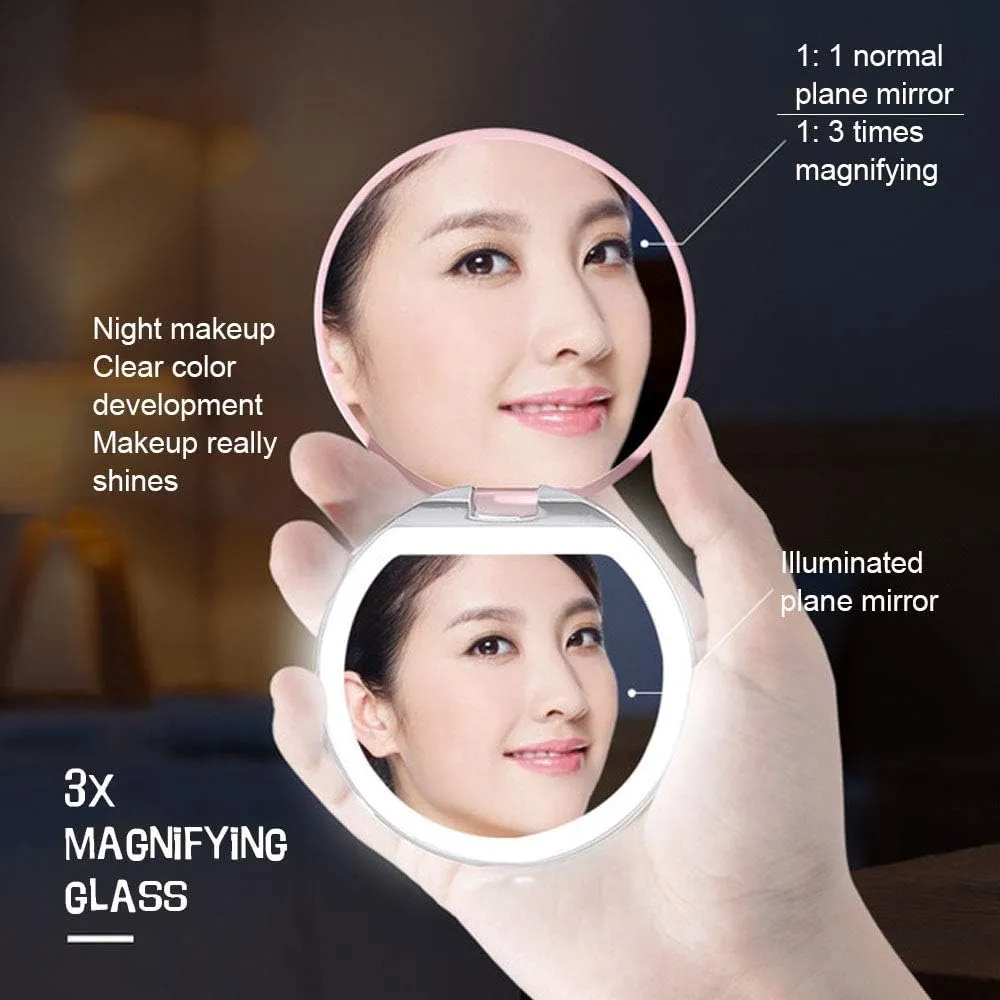 REDSHORE Portable LED Makeup Mirror,Smart Rechargeable USB Light Beauty Mirror,Cosmetic Mirrors for Home Tabletop Bathroom Shower Travel Girl (Black)