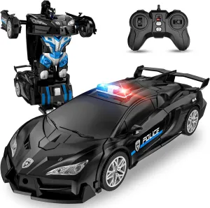 Remote Control Car for Kids , One Button Transformation to Robot with Flashing Light 2.4 Ghz Transforming Robot Car 1:18 Scale Transform RC Cars Toy Boys Girls Birthday Gift with 360 Degree Rotation
