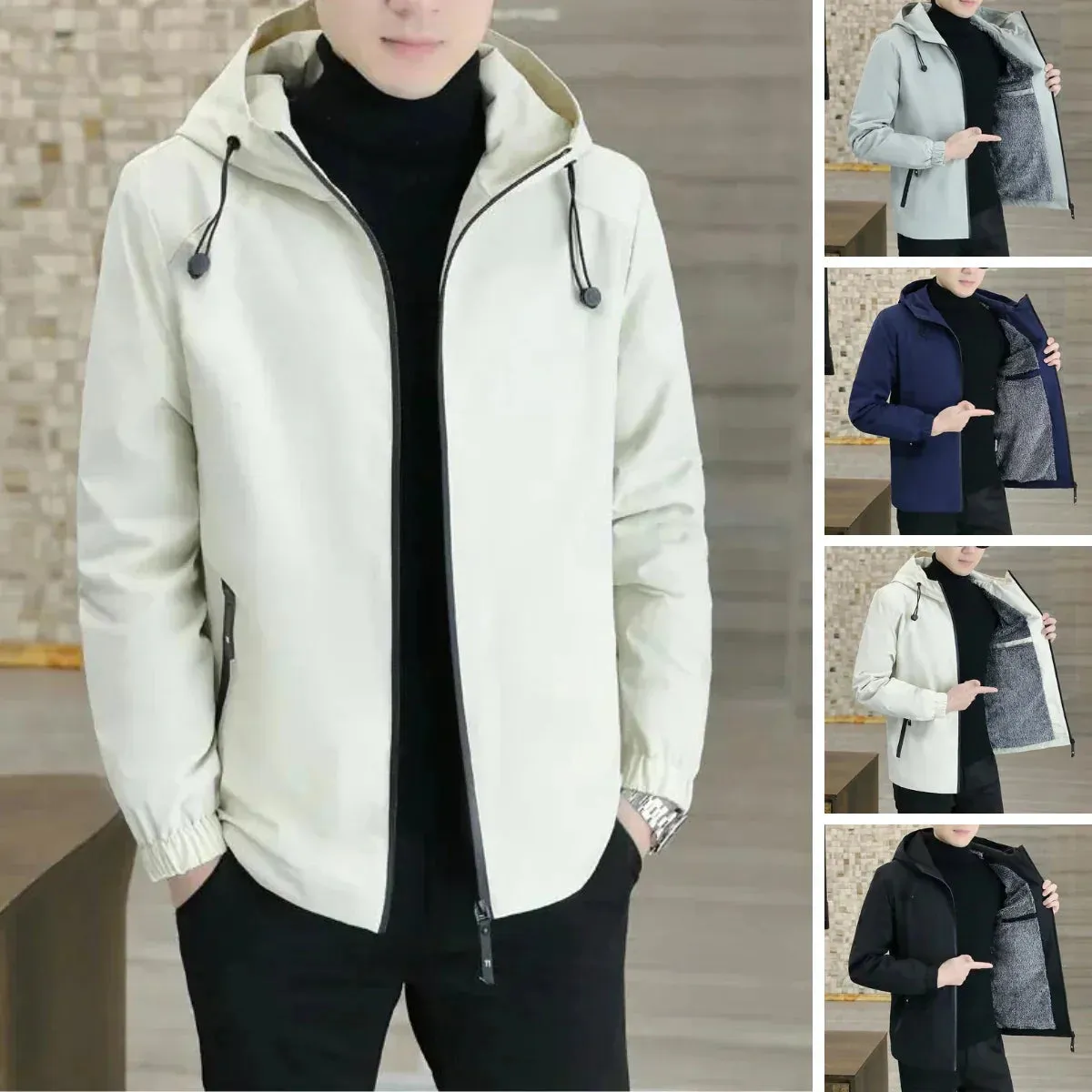 Reversible Men's Lightweight Spring Jacket with Adjustable Hood