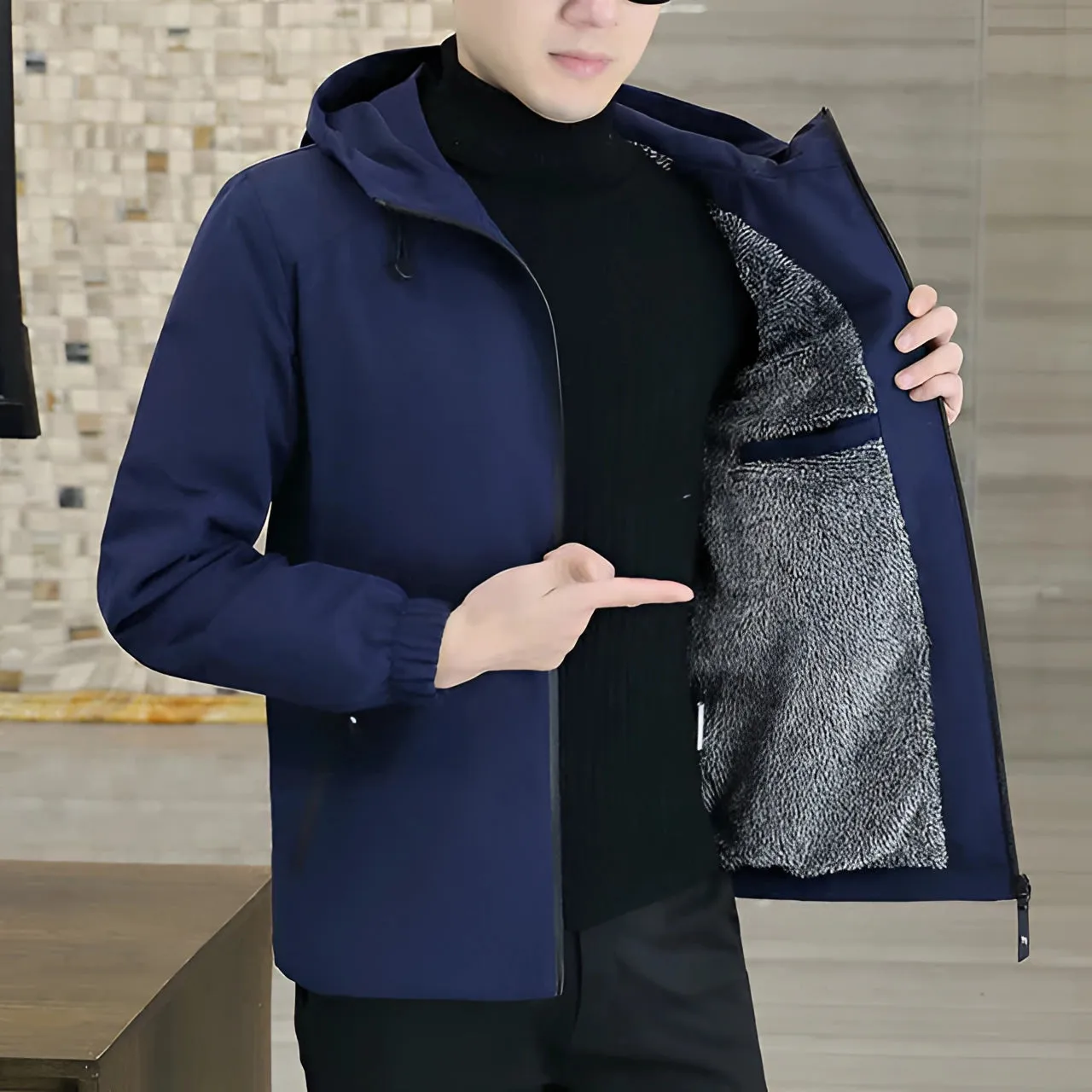 Reversible Men's Lightweight Spring Jacket with Adjustable Hood