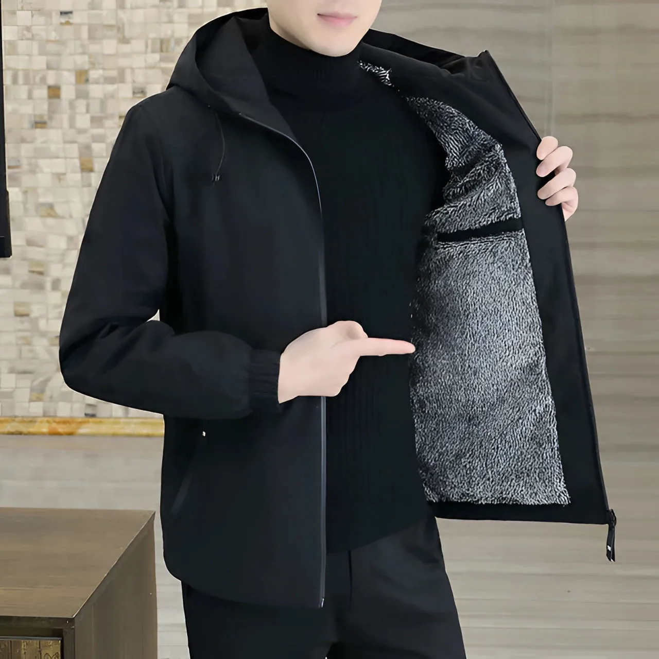 Reversible Men's Lightweight Spring Jacket with Adjustable Hood