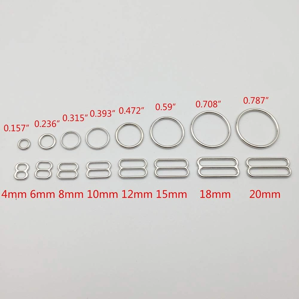 Rings and Sliders Premium Jewelry Quality Bra Making/Replacement Metal Supplies Garment DIY Accessories (Silver,12mm)