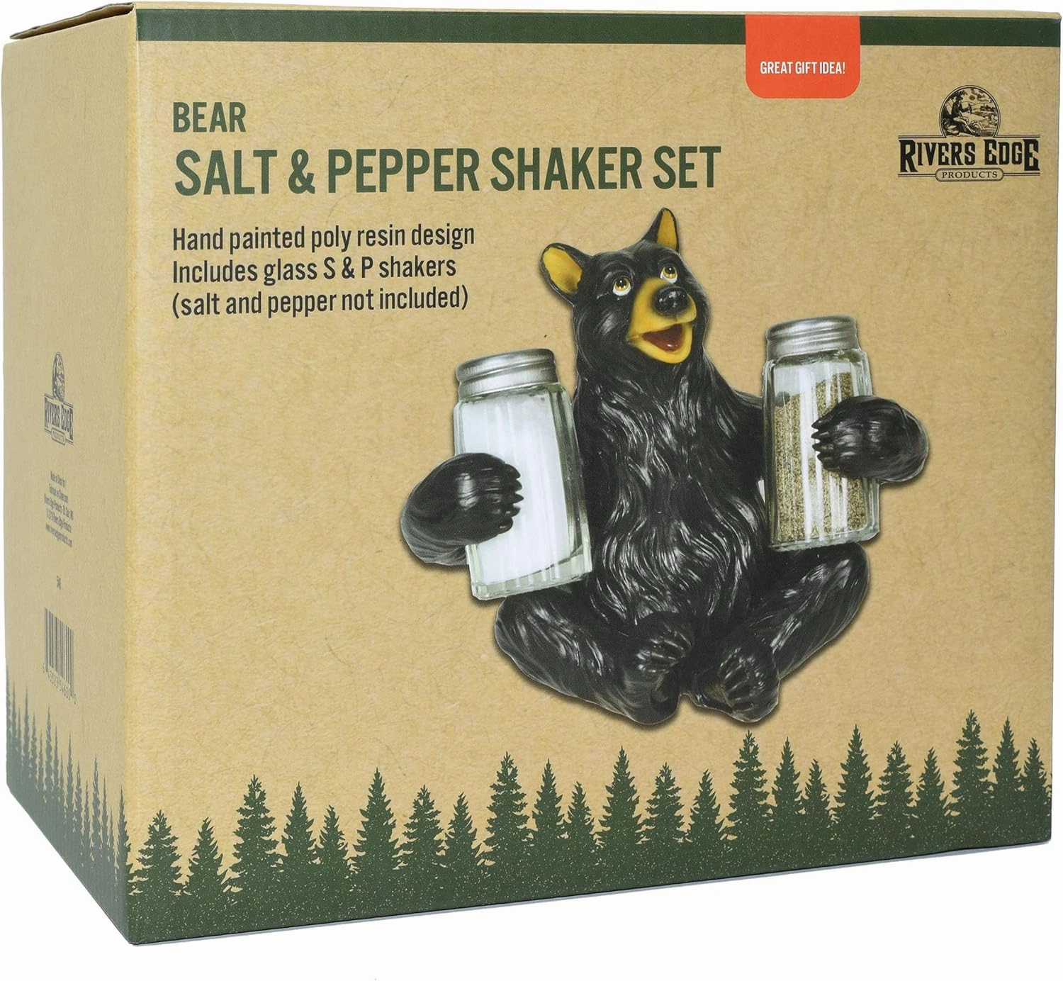 Rivers Edge Products Salt and Pepper Shakers Set, Unique Poly Resin and Glass Spice Dispenser, Novelty Kitchen Counter Décor