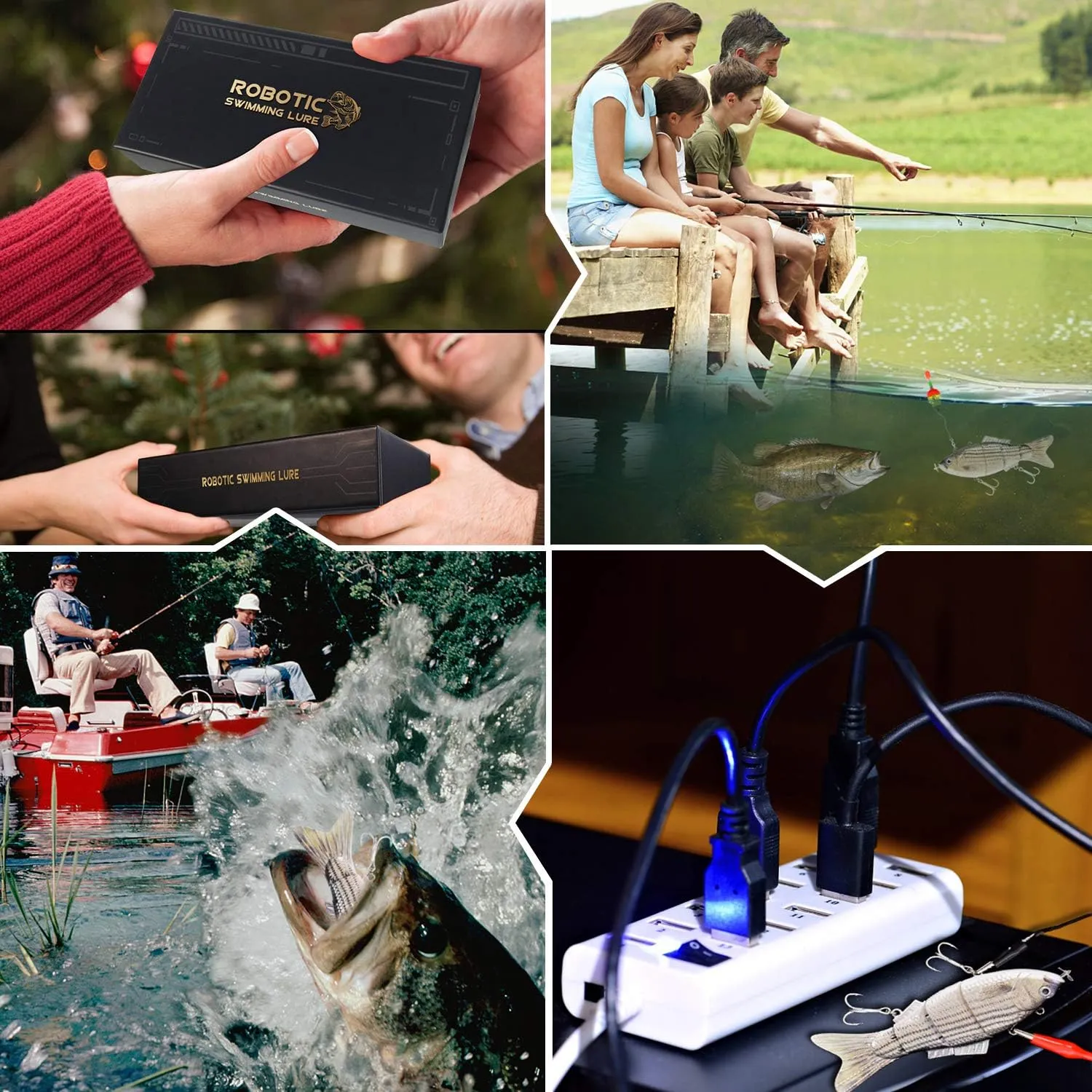 Robotic Swimming Fishing Electric Lures 5.12" USB Rechargeable LED Light Wobbler Multi Jointed Swimbaits Hard Lures Fishing Tackle