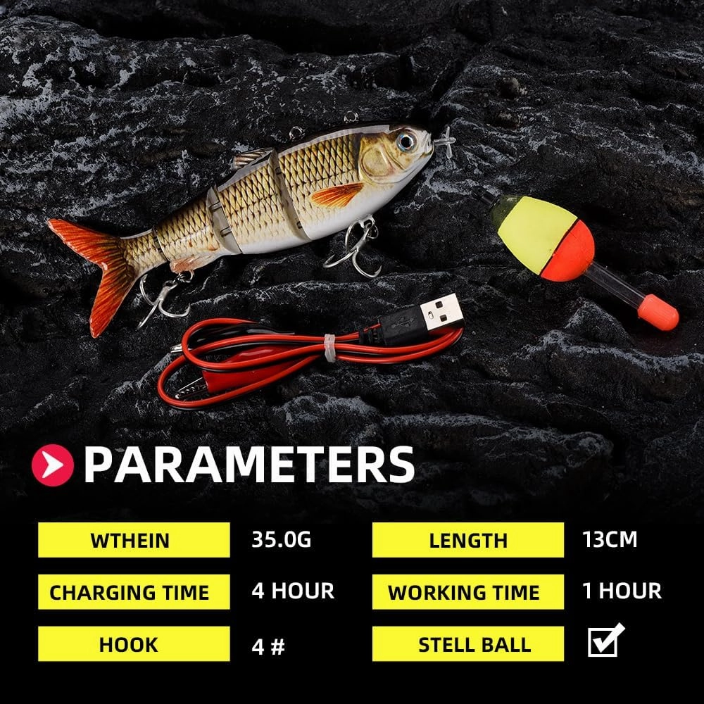 Robotic Swimming Fishing Electric Lures 5.12" USB Rechargeable LED Light Wobbler Multi Jointed Swimbaits Hard Lures Fishing Tackle
