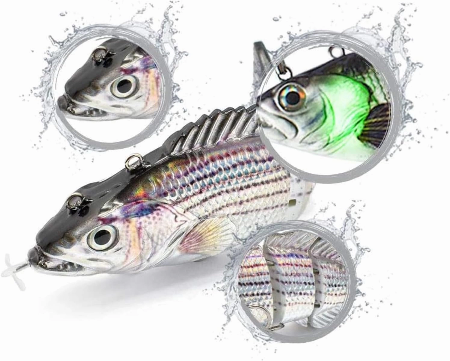 Robotic Swimming Lure 5.1” Electric Fishing Lure 4 Segment Jointed Swimbait USB Rechargeable Robotic Lure for Bass Trout Pike