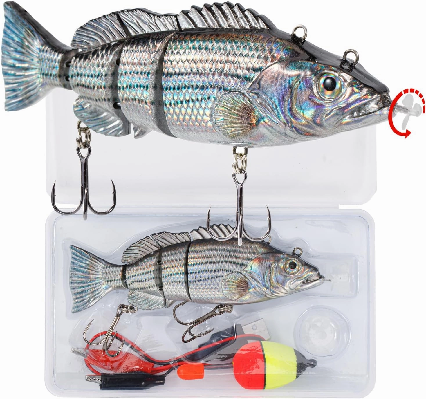 Robotic Swimming Lure 5.1” Electric Fishing Lure 4 Segment Jointed Swimbait USB Rechargeable Robotic Lure for Bass Trout Pike