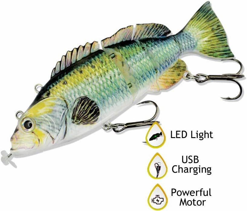 Robotic Swimming Lure,ODS Electric Fishing Lure 4 Segment Jointed Swimbait USB Rechargeable Robotic Lure for Bass Trout Pike