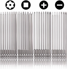 Rocaris 30 Pack 1/4 Inch Hex Shank Long Magnetic Screwdriver Bits Set 6 Inch Power Tools(Slotted Cross Square  Torx)