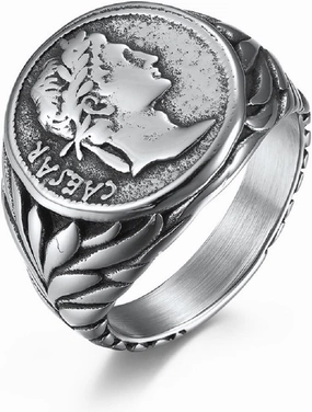 Roman Emperor Ring, Emperor Head Ring for Men, Roman Empire Ring Retro Roman Warrior Jewelry, Roman Warrior Ring Roman Soldier Biker Ring Vintage Roman Coin Ring for mens