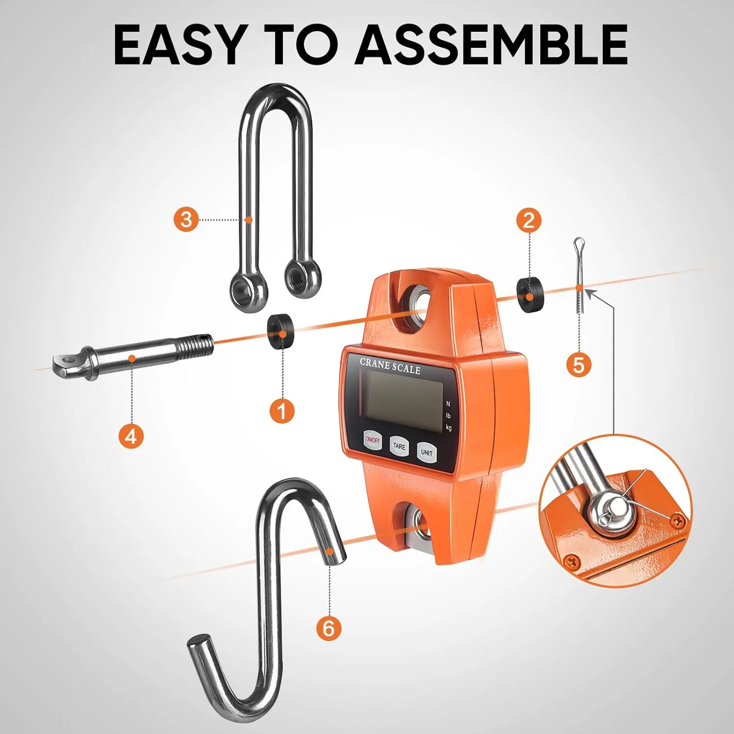 RoMech 660lb Digital Hanging Scale with Cast Aluminum Case, Handheld 300Kg Mini Crane Scale with Hooks for Farm Hunting Fishing Outdoor (Orange)