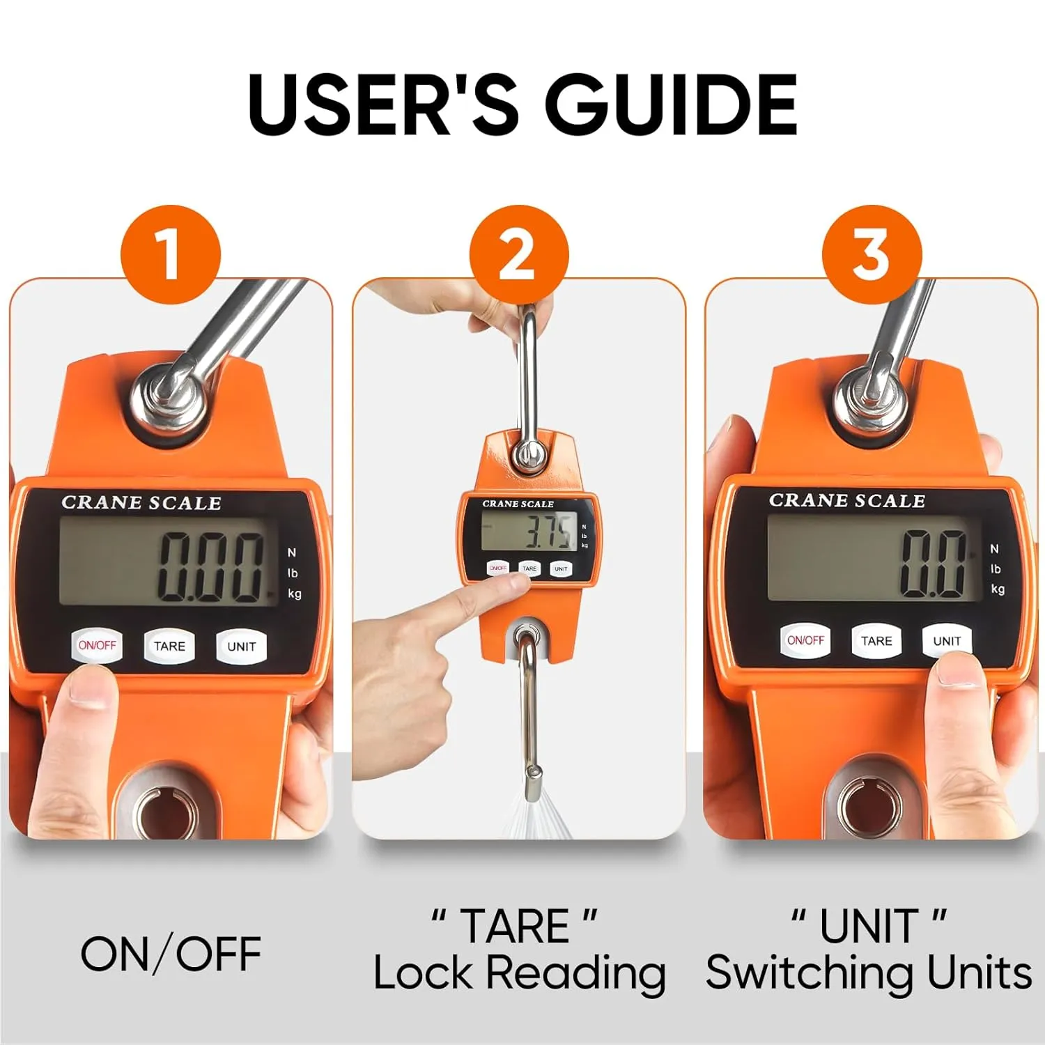 RoMech 660lb Digital Hanging Scale with Cast Aluminum Case, Handheld 300Kg Mini Crane Scale with Hooks for Farm Hunting Fishing Outdoor (Orange)