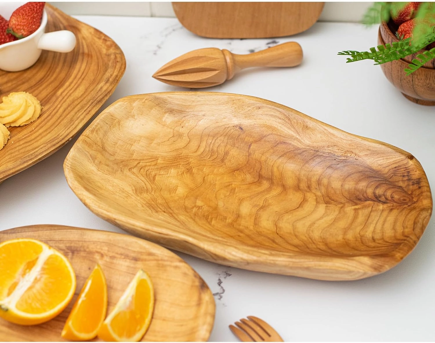 Root Wood Dish, Party Platter and Tray for Sandwich Bread Serving, Appetizer Display, Vintage Ring Dish, Hand Carved Artworks (12-13 inch)