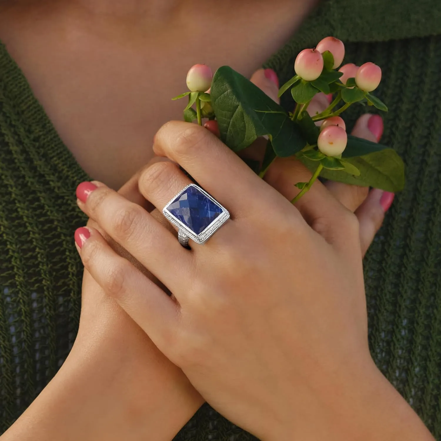 Ross-Simons 17.00 Carat Sapphire Roped-Edge Ring in Sterling Silver