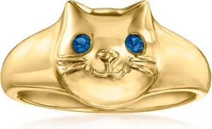 Ross-Simons 18kt Gold Over Sterling Cat Ring With London Blue Topaz Accents